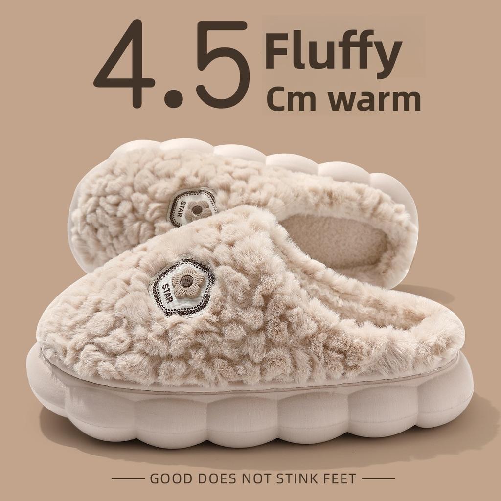 Cotton Slippers for Women, Plush In Autumn and Winter, Thick Soled for Home Use, Warm and Non Slip for Couples, Fuzzy Cotton Slippers for Men
