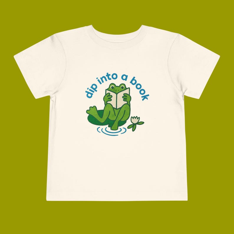 Dip Into a Book Toddler T-Shirt - Reading Frog Graphic Tee - Whimsical Kids Book Lover Gift 100