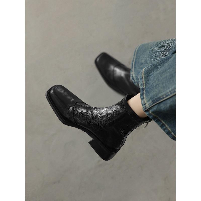 Coarse Heel Short Boots 2025 Autumn and Winter Retro British Style Skinny Boots Square Martin Boots