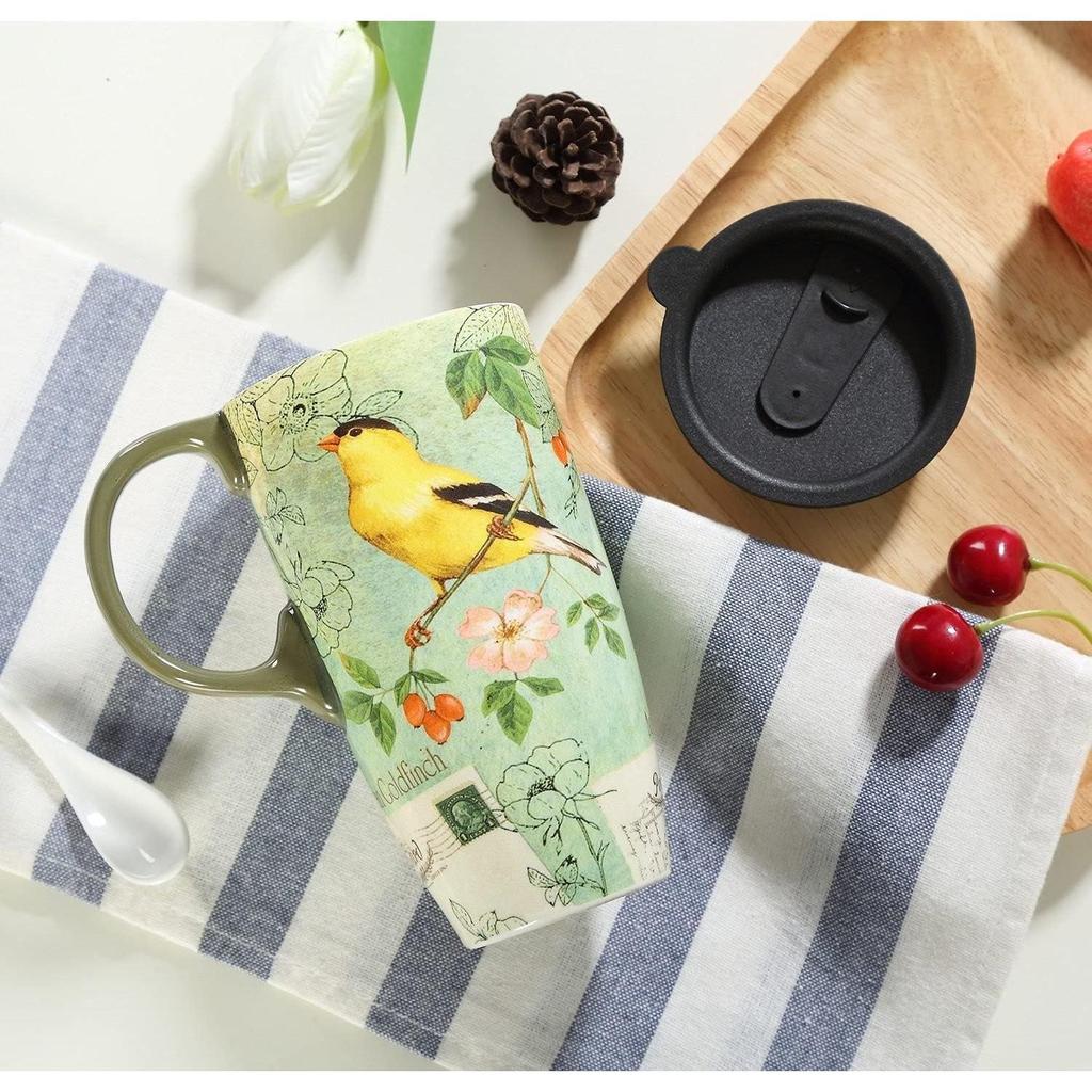 Tall Ceramic Travel Mugs 17 Oz. Sealed Lid With Color Box and Handle Coffee Cup