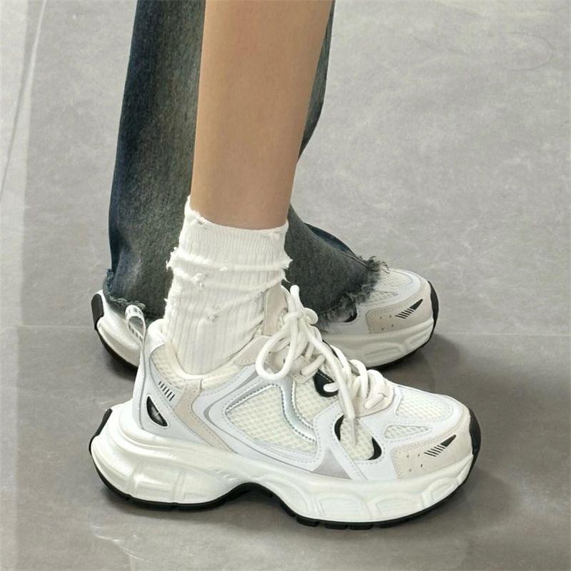 Popular dad shoes 2025 autumn new fashion thick-soled super soft versatile little white shoes mesh breathable casual sports shoes