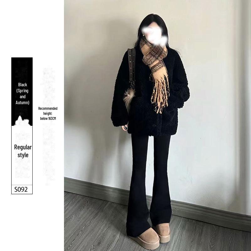 Women's Black High-Waist Flared Plush Pants - Autumn/Winter 2025 Collection