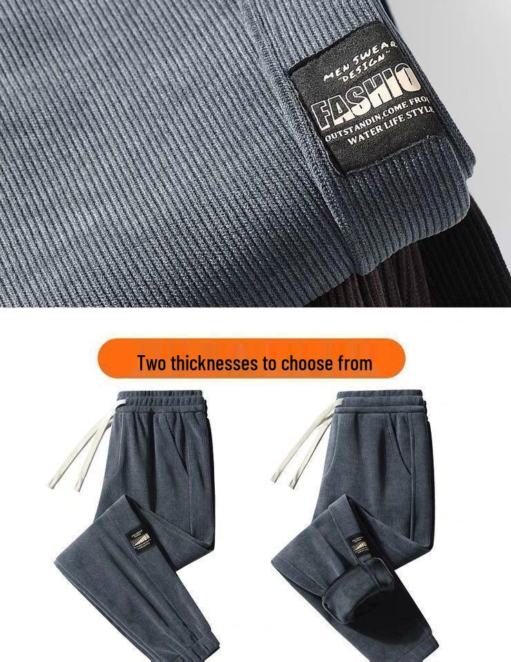 Men's European Size Corduroy Casual Winter Sweatpants with Velvet Lining