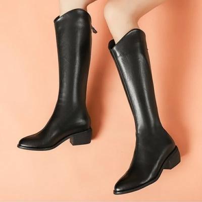Damenschuhe 2024 Heißer Verkauf Reißverschluss hinten Damenstiefel Mode Spitzzehen Moderne Stiefel Damen Neu Übergröße Einfarbig Kniehohe Stiefel