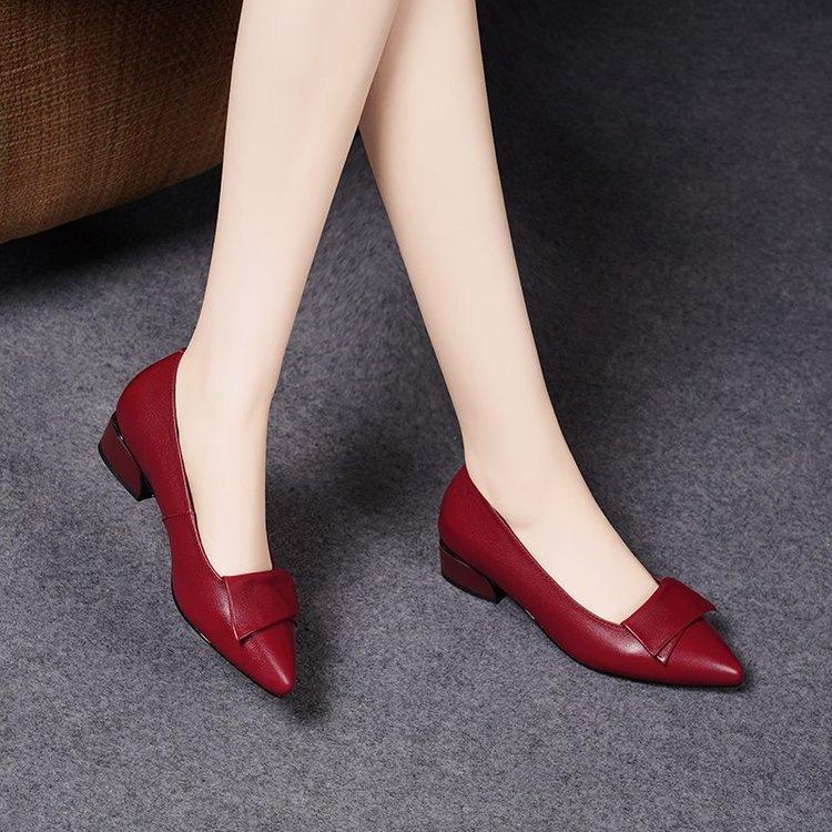 Versatile Soft Leather Rough Heel Single Shoes Women's Autumn 2025 New Soft-soled Women's Shoes Shallow Mouth Pointed Work Shoes Small Leather Shoes