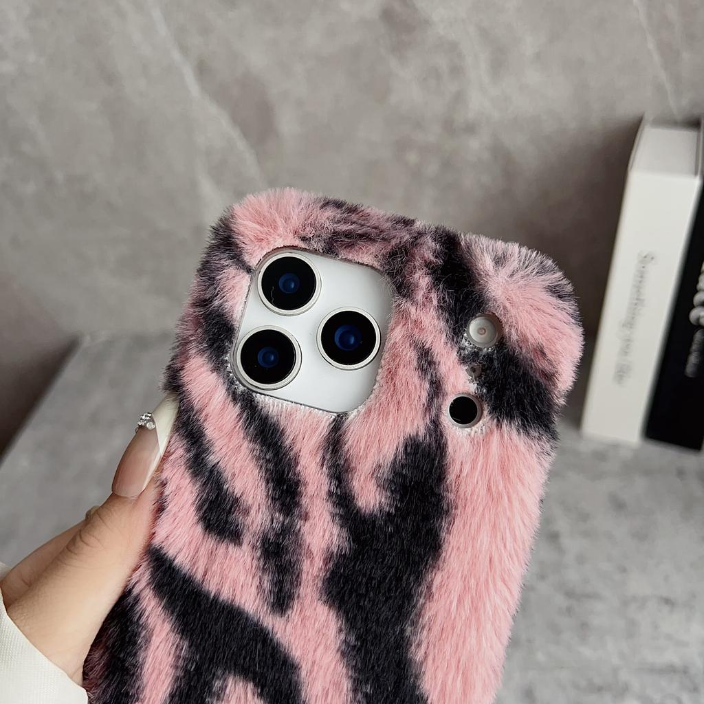 For iPhone 17 Pro Max Case Zebra Pattern Soft Plush TPU Phone Cover