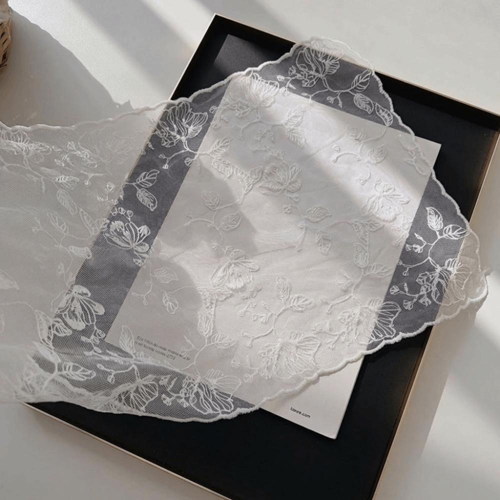 Literary Retro Women's Lace Scarf Solid Color Long Female Headscarf Korean Version Embroidered Flower Sunscreen Shawl