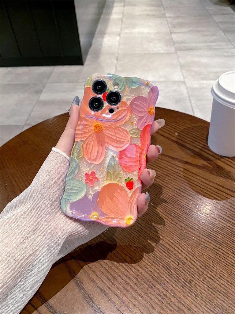 Advanced Korean Oil Painting Soft TPU Phone Case for Apple for iPhone 15 14 13 12 16promax Twist Featuring Beautiful Flowers