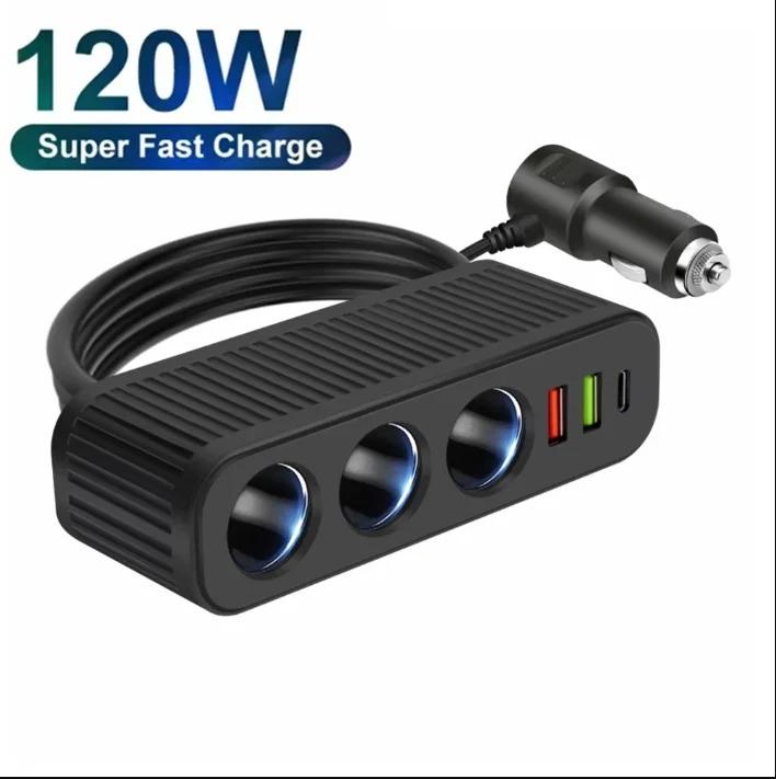 120W Car Charger Adapter 12V 24V Socket Dual USB LED Phone Fast Charger For iPhone iPad GPS Dashcam Auto Charger Splitter