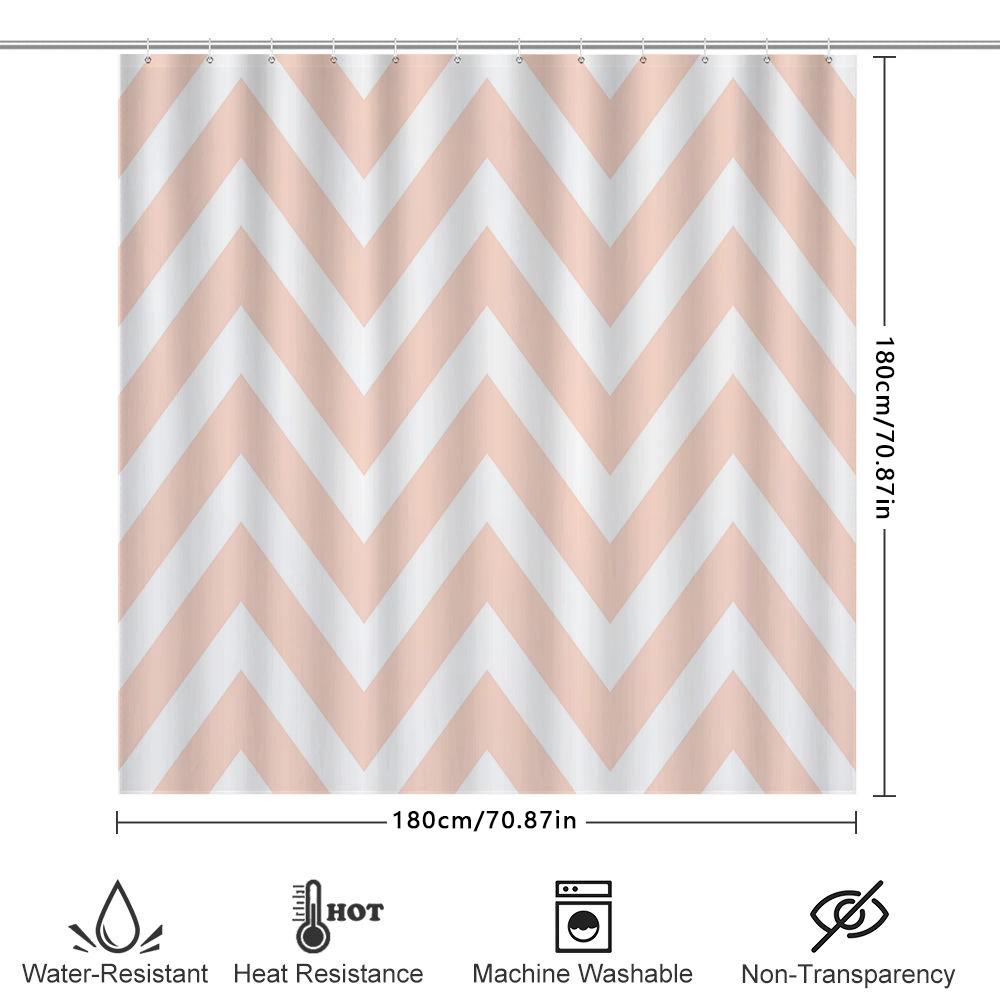 Moderne Chevrons Douchegordijn Waterdicht Wasbaar Badkamer Decor Roze Witte Gestreepte Douchepanelen Huisdecoratie