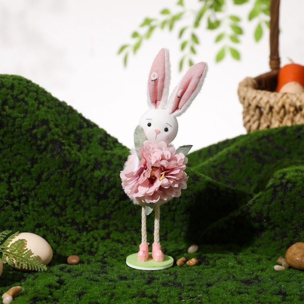 Funny Standing Easter Bunny Ornament Cartoon Cute Flower Rabbit Figurine Handmade Colorful Bunny Decor Easter Party