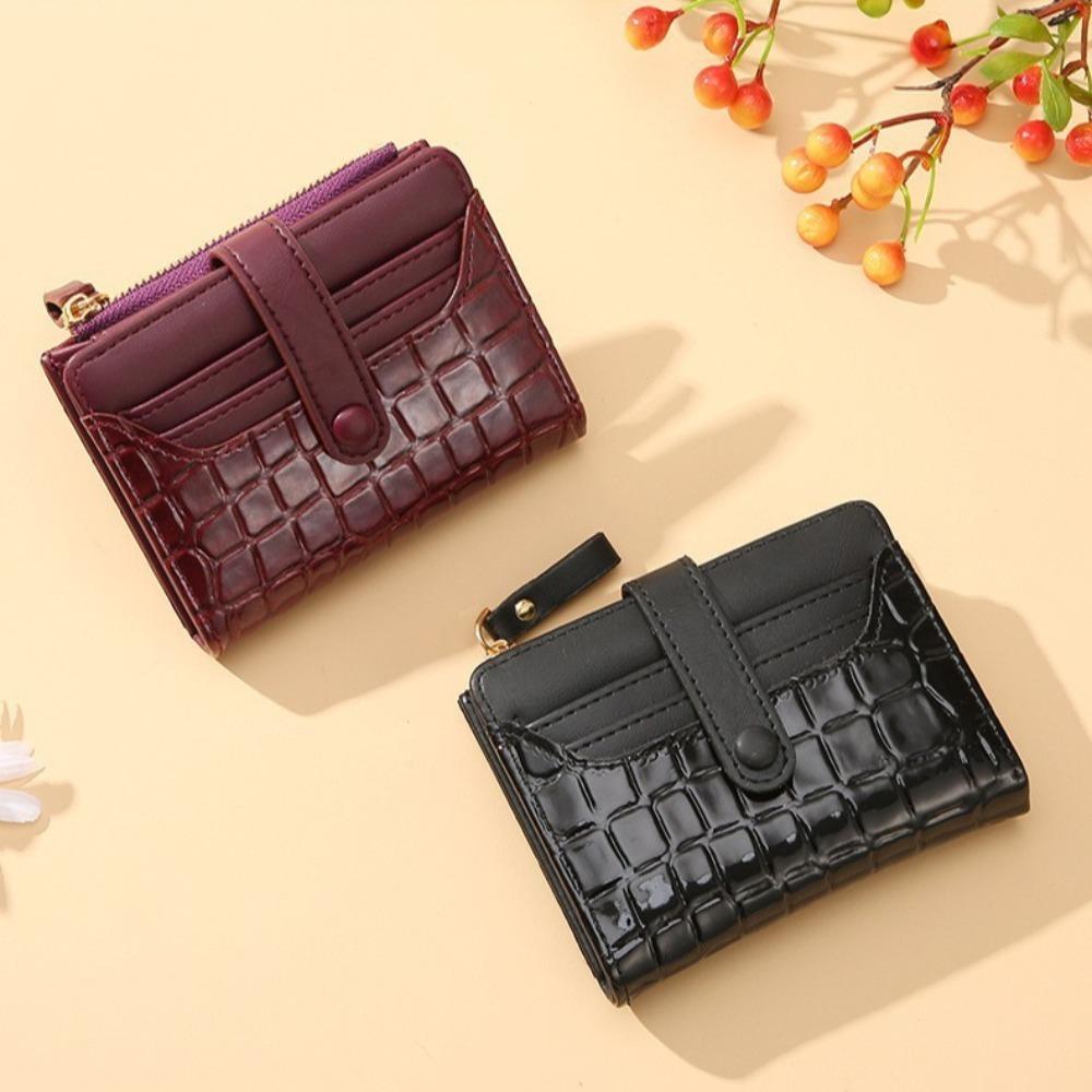 Multi-card Slots Women Short Wallet Fashion Leather Solid Color Women Clutch Crocodile Print Waterproof Card Bag
