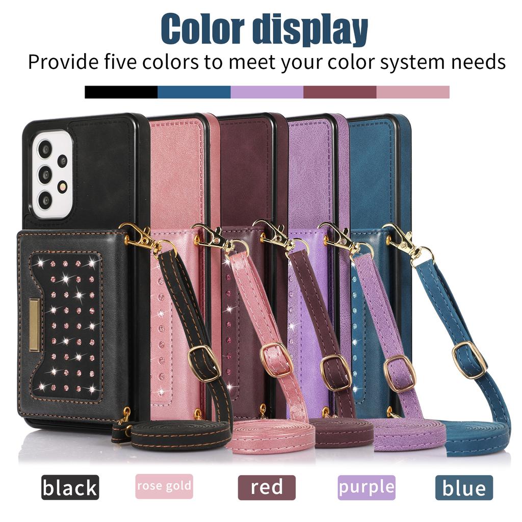 Lanyard Crossbody Wallet Leather Cards Solt Bag Cover for Samsung Galaxy S23 S22 Ultra S21 FE A54 A52s A72 A53 5G Glitter Case