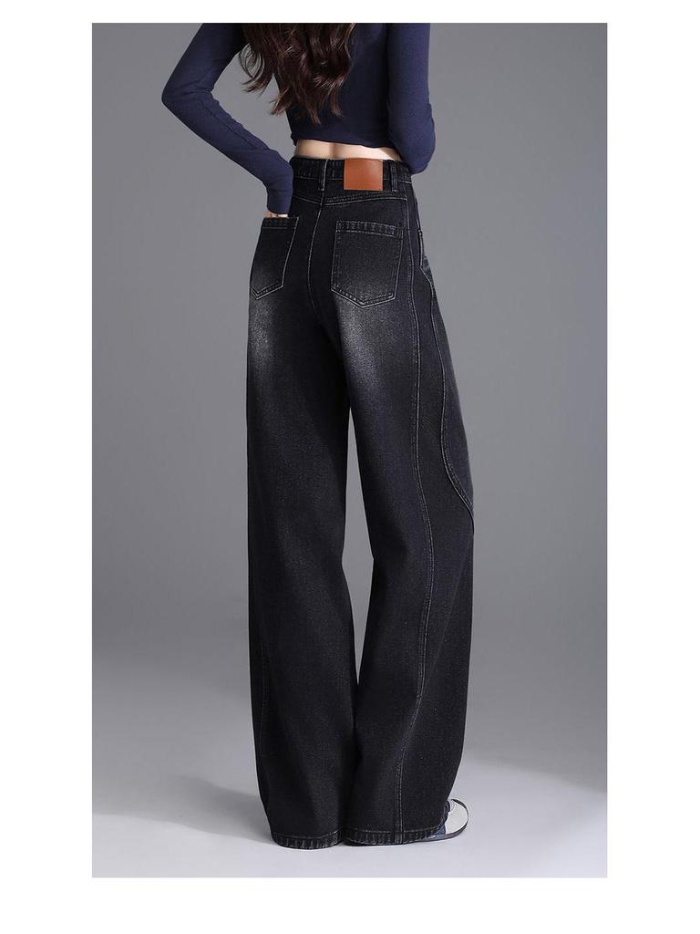 Women's High Waist Velvet Straight Leg Jeans - 2025 Trendy Narrow-Wide Pants for Autumn & Winter
