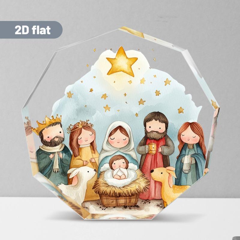 2D Flat  Nativity Scene  Acrylic Christmas Desktop Decoration, Mary, Jesus, Shepherds & Wise Men, Star of Bethlehem, Suitable for wall decoration, por 9*8.6CM