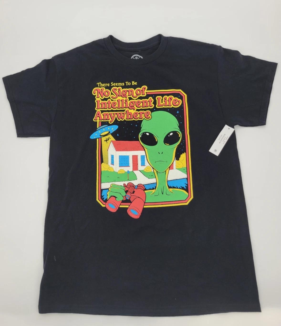 

DOM Alien Mens 2XL No Sign of Intelligent Life Anywhere T Shirt Alien Y2k Cotton S