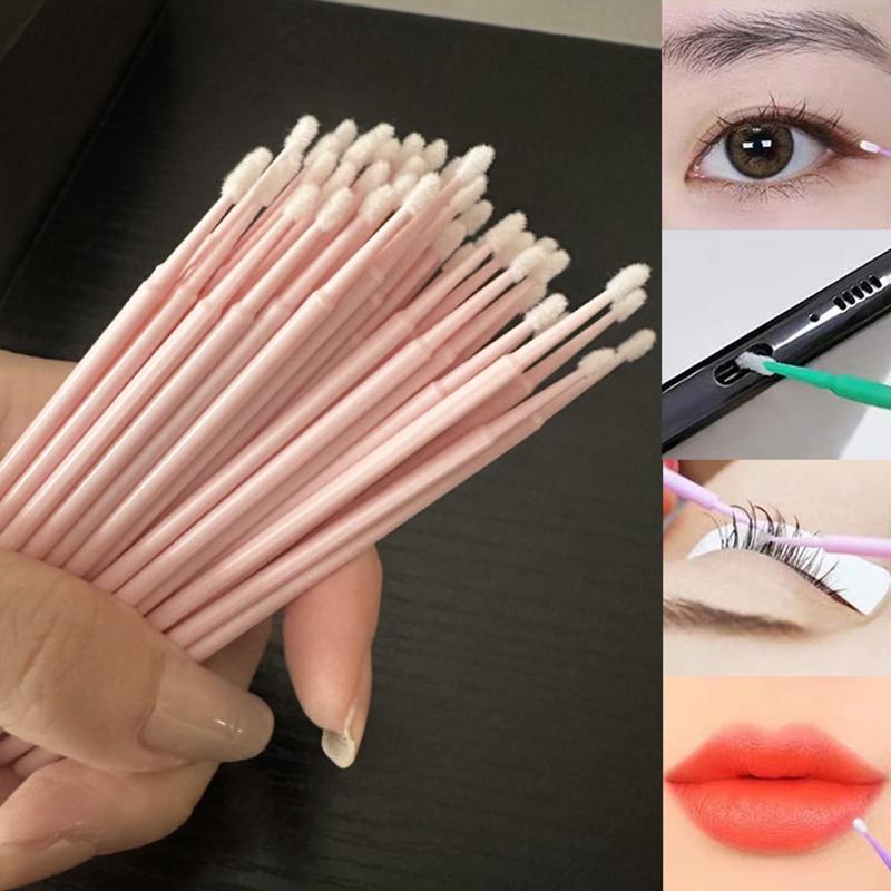 100Pcs Micro Brushes Cotton Swab Eyelash Extension Disposable Eye Lash Glue Cleaning Brushes Applicator Sticks Makeup Tools