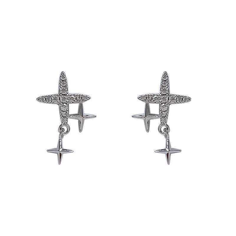 Diamond-inlaid Four-pointed Star Tassel Earrings for Women's New Light Luxury Niche Design