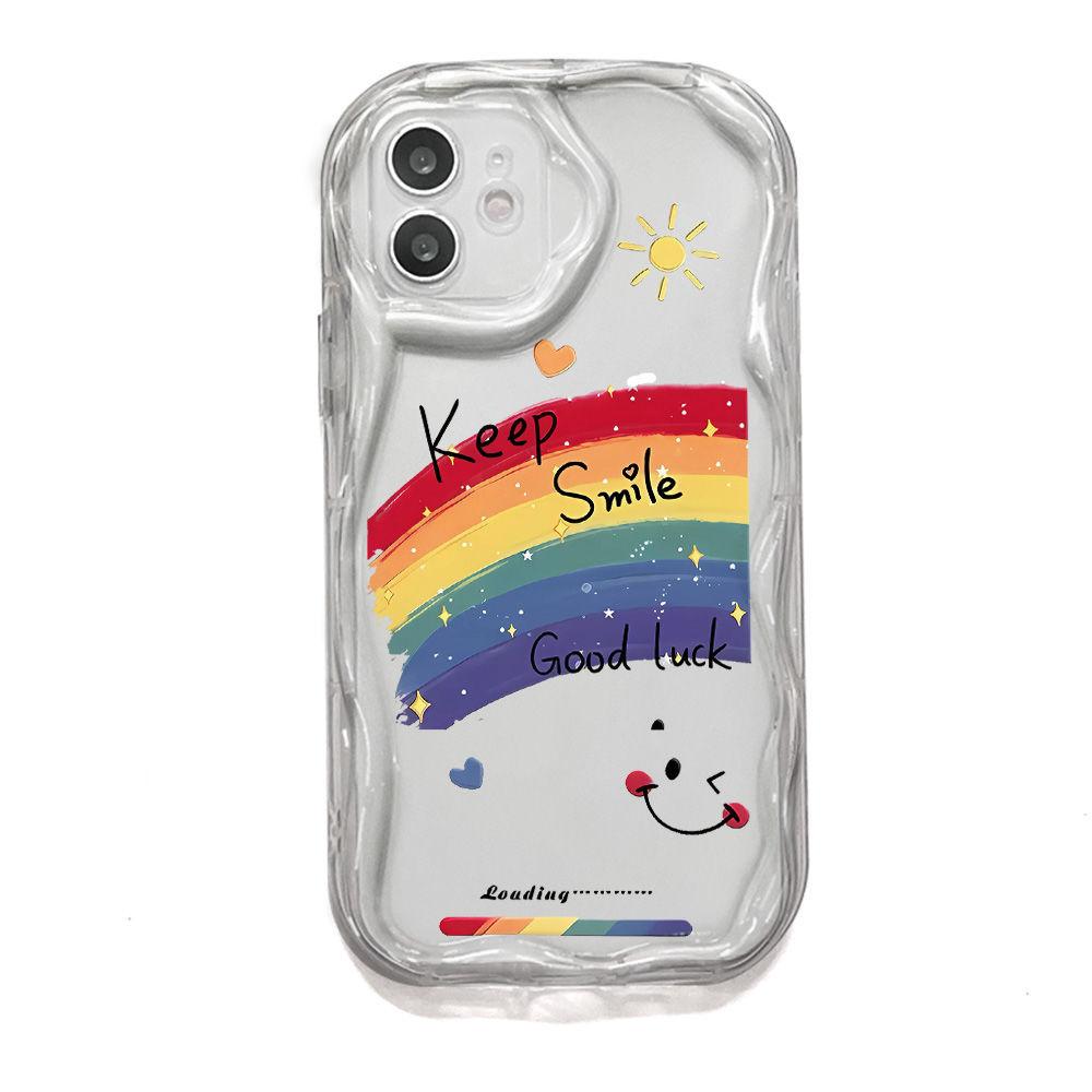Rainbow smiley face for iPhone17promax mobile phone case Apple 16 cream wave 14/13 soft case 15