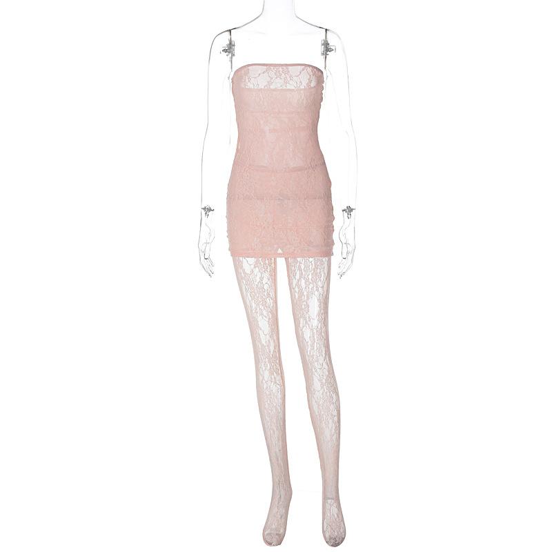 

QICED женское сексуальное кружевное платье с запахом Royal Sister, облегающее комплект с колготками L розовый