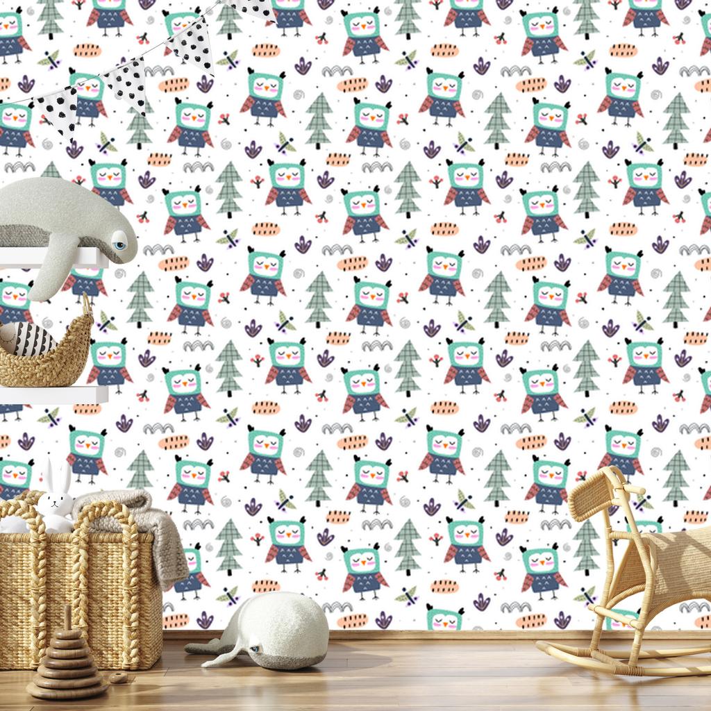 Owls with butterflies wallpaper for living room and bedroom 50x1000