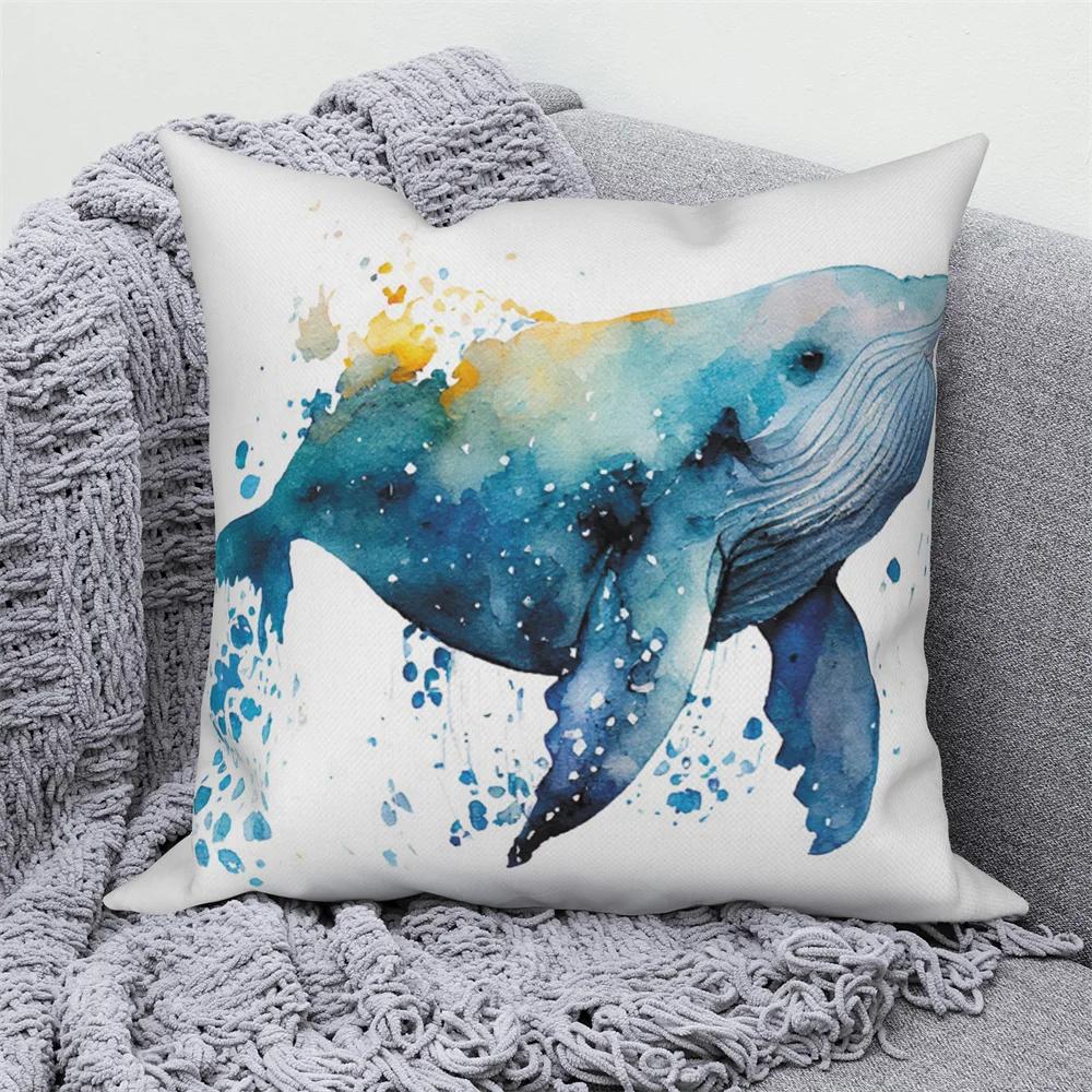 Farmhouse Home Sofa Car Decor Throw Pillow Cover Decorative Sea Animal Cushion  Turtle Coral