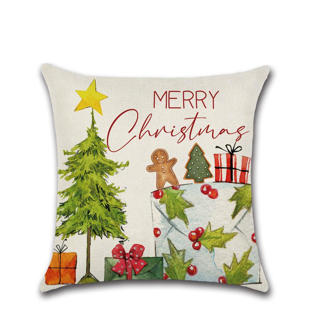 New Christmas Printed Linen Cushion Cover Elk Santa Claus Home Sofa Decorative Cushion Cover