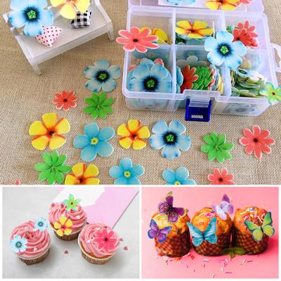 1 Schachtel Hawaiianische Blumen Schmetterlinge Kuchenaufsätze Essbares Waffelpapier