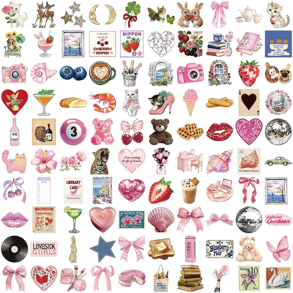10/30/50/100pcs Cute Pink Y2K Girl Cartoon Stickers Aesthetic Waterproof DIY Phone Scrapbook Diary Retro Decoration Sticker Toys