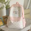 Schoolbag Japanese Contrasting Color Plaid Large Capacity Backpack Cute Bow Pendant Backpack Clock In Photo High Value Schoolbag