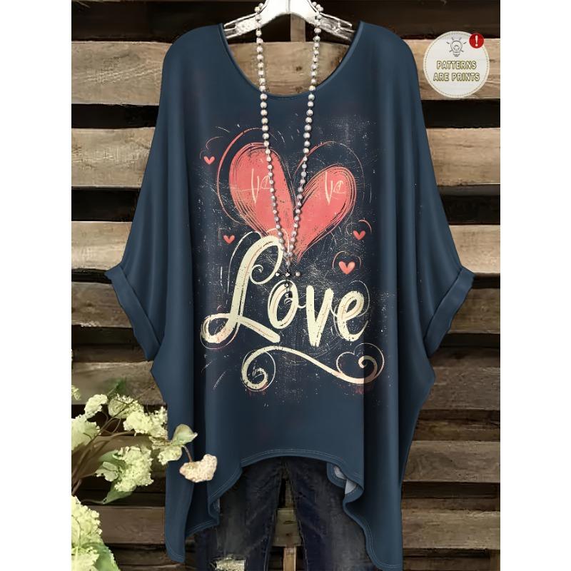 

Summer Plus Size Plus Dancing Pink Love Pattern Printed Bat Sleeve Round Neck T-Shirt 5XL