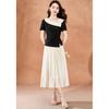 French Romantic Color-Blocked Two-Piece Set