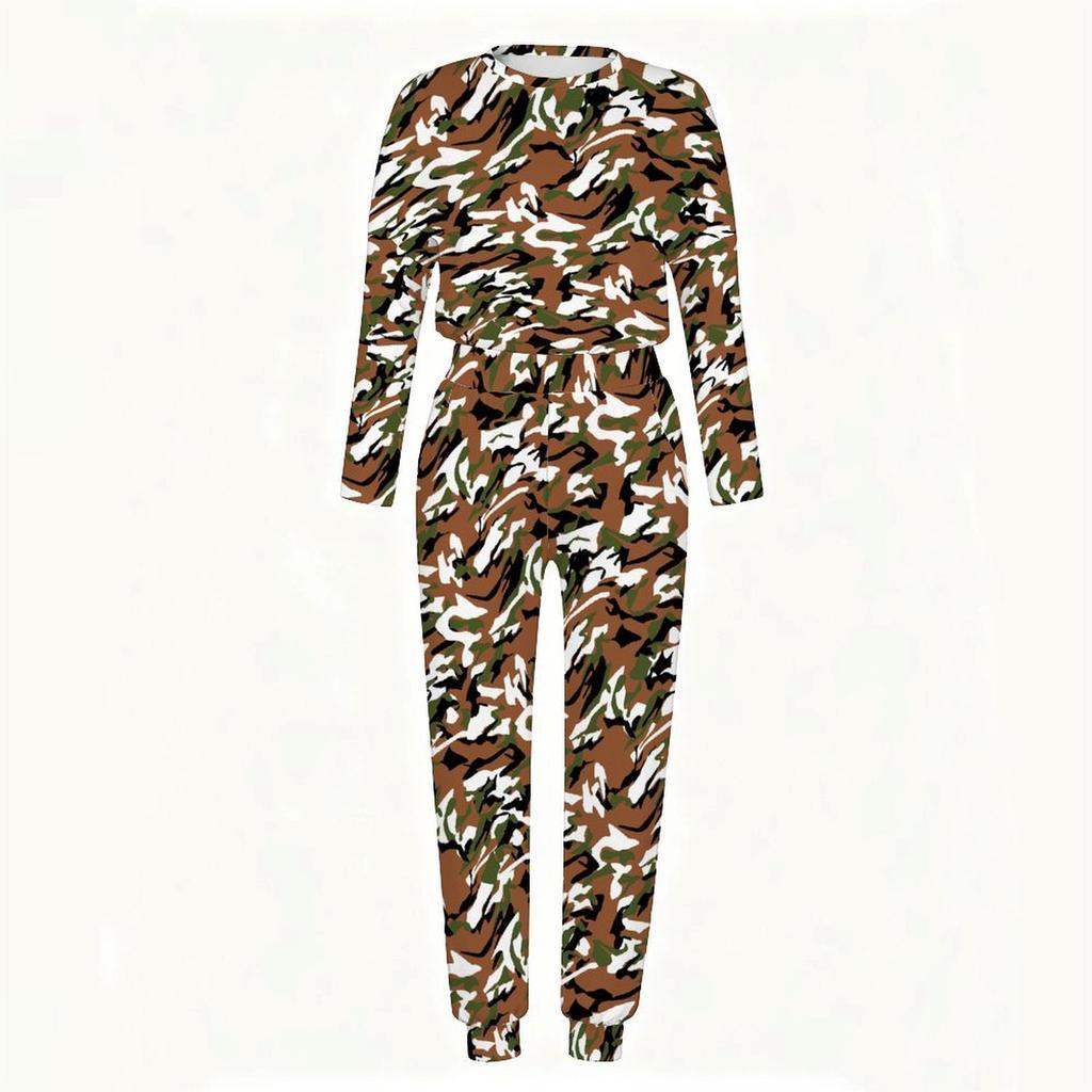 Women Long Sleeve Loose Blouse And Elastic Waist Straight Trousers Two Piece Soft Leisure Clothing