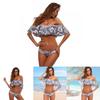 Bikini Sexy a Spalle Scoperte con Bordi Arricciati e Dettagli Floreali Materiale Poliestere di Alta Qualità