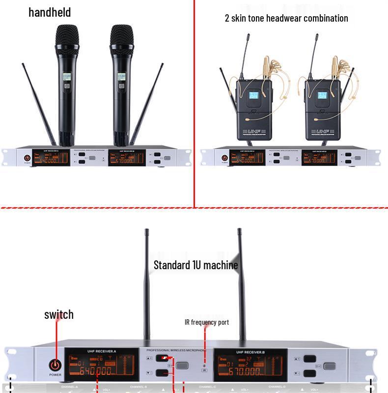 Two-Way Wireless KTV Microphone with True UHF Receiver and Infrared Frequency Matching