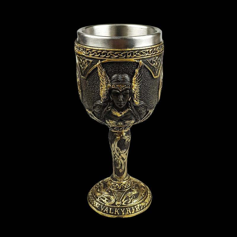 1pc Medieval Retro Norse Mythology Viking Goddess Stainless Steel Resin High Footed Cup Viking Pirate Bar Beer Cup