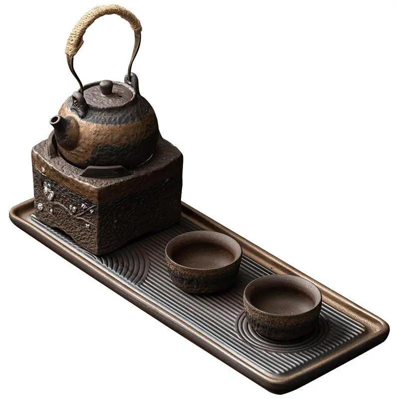 Japanese Style Warm Tea Mini Set Chinese Kung Fu Tea Set One Pot Two Cups Stoneware Teacup Teapot and Saucer Ceramic Tea Set