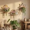 Mushroom House Wood Wall Mount Flower Shelf Mirror Hanging Plant Panel  Balcony Decor