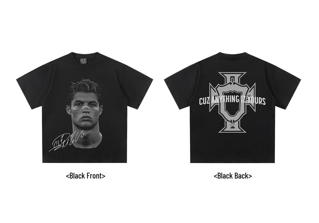 2025 Cristiano Ronaldo Retro Streetwear Vintage Zwaar T-shirt - Unisex 300g Directe Injectie Print