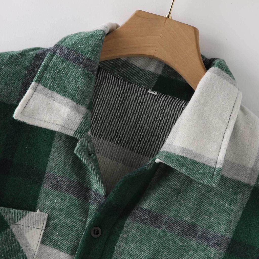 Men's Button Down Double Pocket Warm Plaid Colorblock Casual Comfortable Shirt Jacket