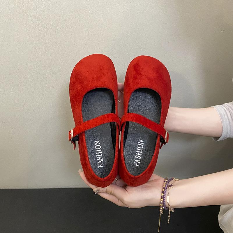 Gentle Evening Wind Ballet One-word Buckle Single Shoes Women's French Retro Round Head Shallow Mouth Flat Mary Jane Shoes