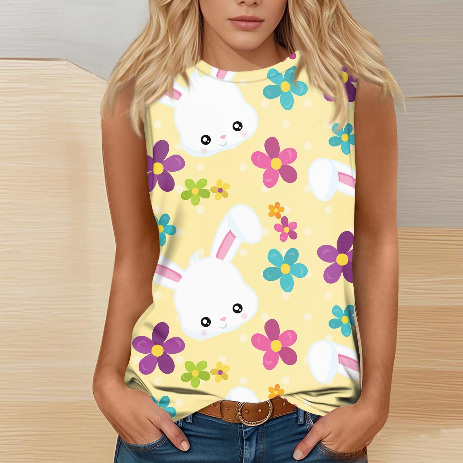 

Женская мода повседневная пасхальная футболка с круглым вырезом без рукавов S розовый