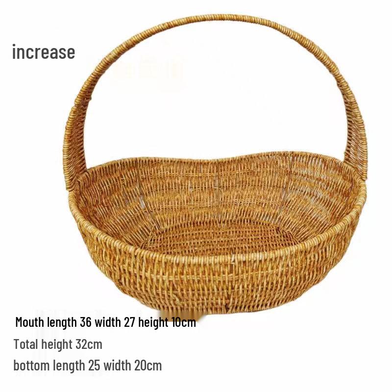 Rattan-Look Iron Frame Handbasket: Plastic Woven Flower, Vegetable, Shopping, Wedding Gift, Outdoor Restaurant Storage Basket.