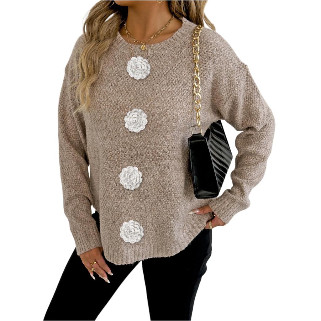 Women's T-Shirt Vintage Floral Print Round Neck Loose Long Sleeve Mid-Length Thumb Leak Top