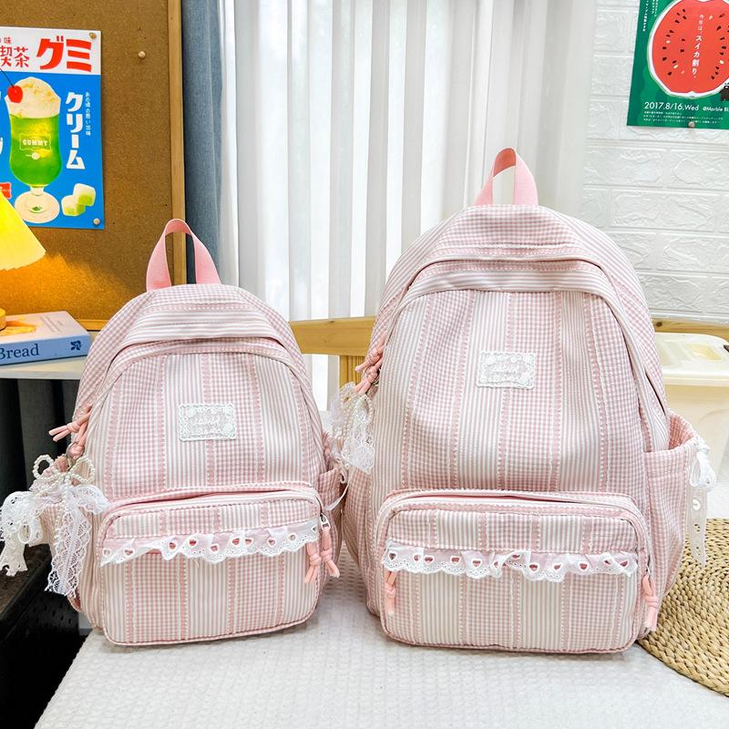 Schoolbag Japanese Plaid Backpack Female Student Schoolbag Junior High School High School Large Capacity Lightweight Girl Wind Backpack Cute Ins