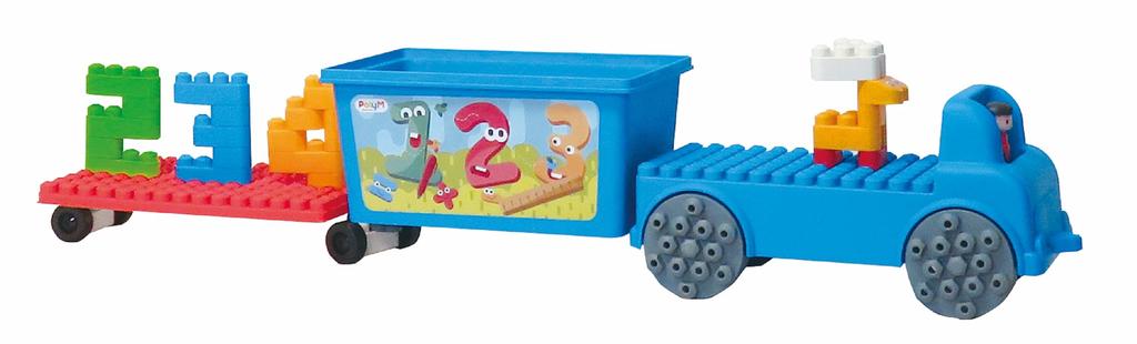 PolyM 761802 Connect and Play Truck Set, 97 Pieces, Includes 10 Learning Cards. Educational Toy for Ages 18 Months and Up. Suitable for Indoor Play,