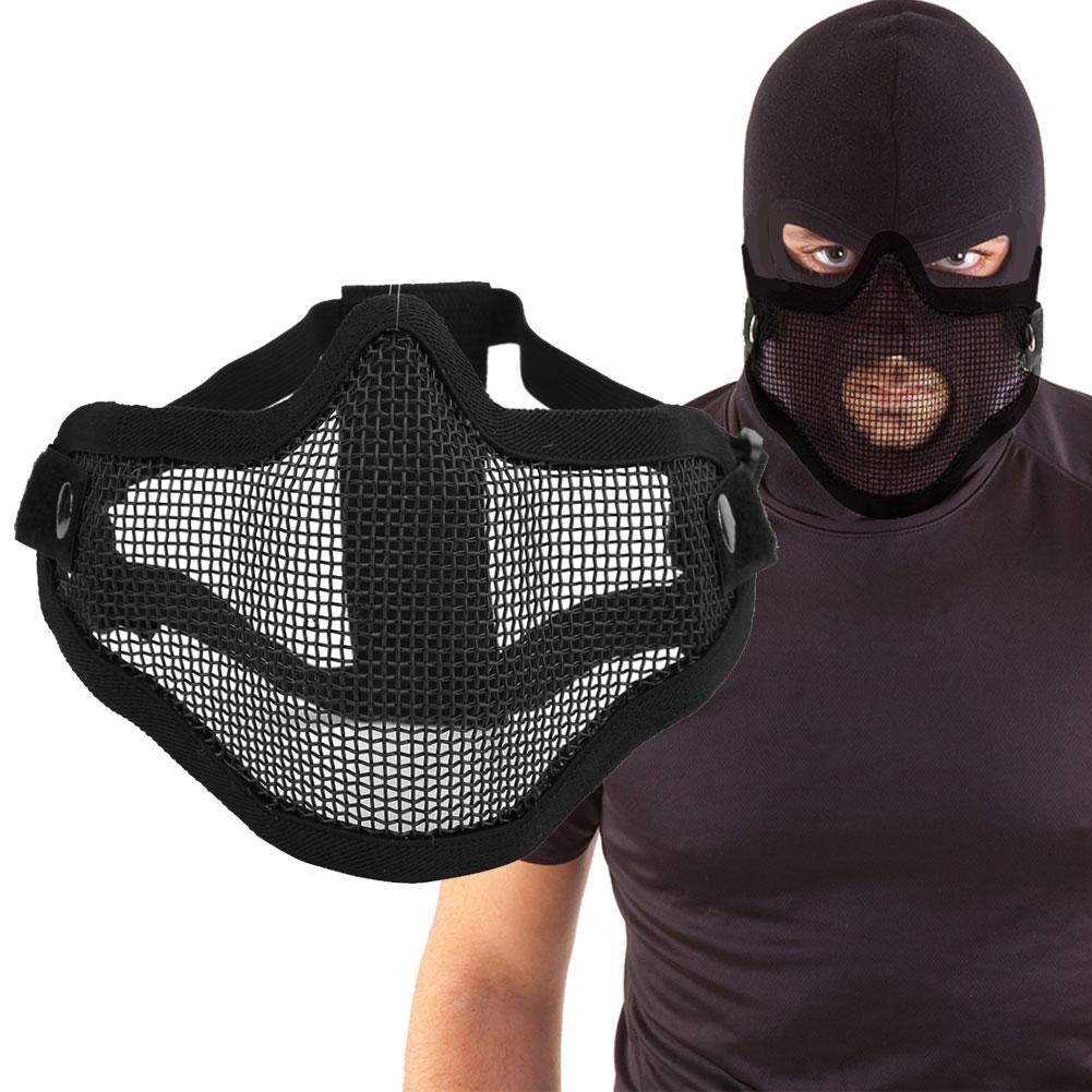 Maschera Facciale in Rete Metallica Tattica Mezza Copertura Pellicola Protettiva di Sicurezza Colore Puro Anti Sommossa CS(Nero )