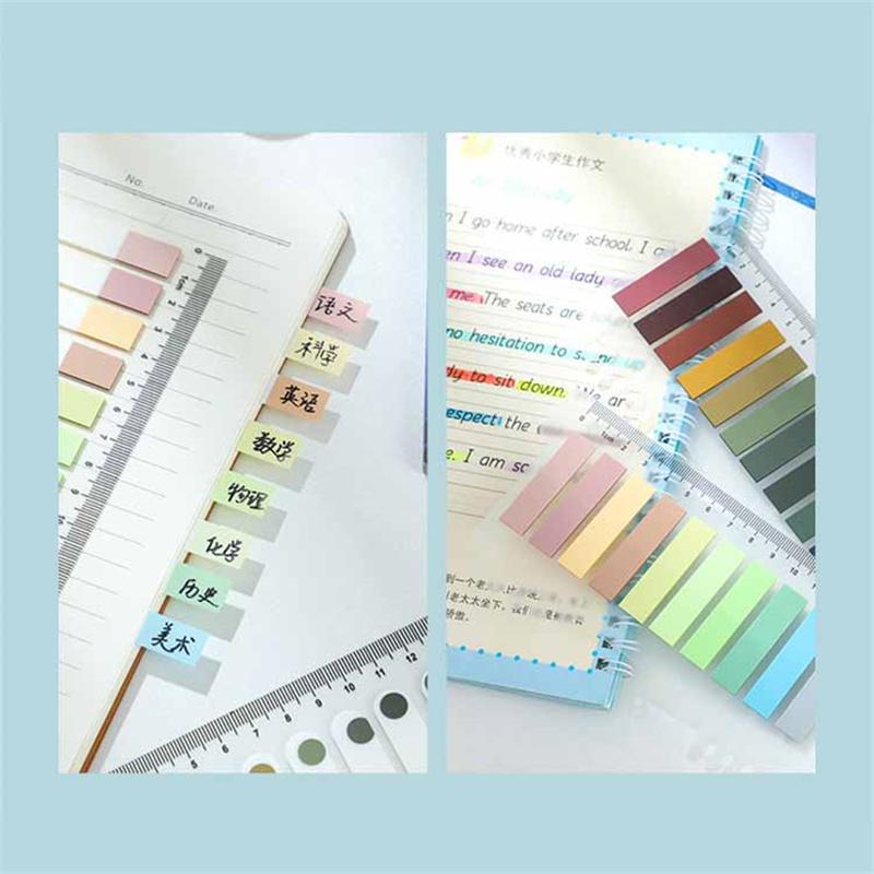 200 Hojas/juego Set de Notas Adhesivas Pastel Morandi Regla Cinta PET Pestañas Índice y Marcapáginas Diarios Planificadores Material Escolar y de Oficina Bloc de Notas