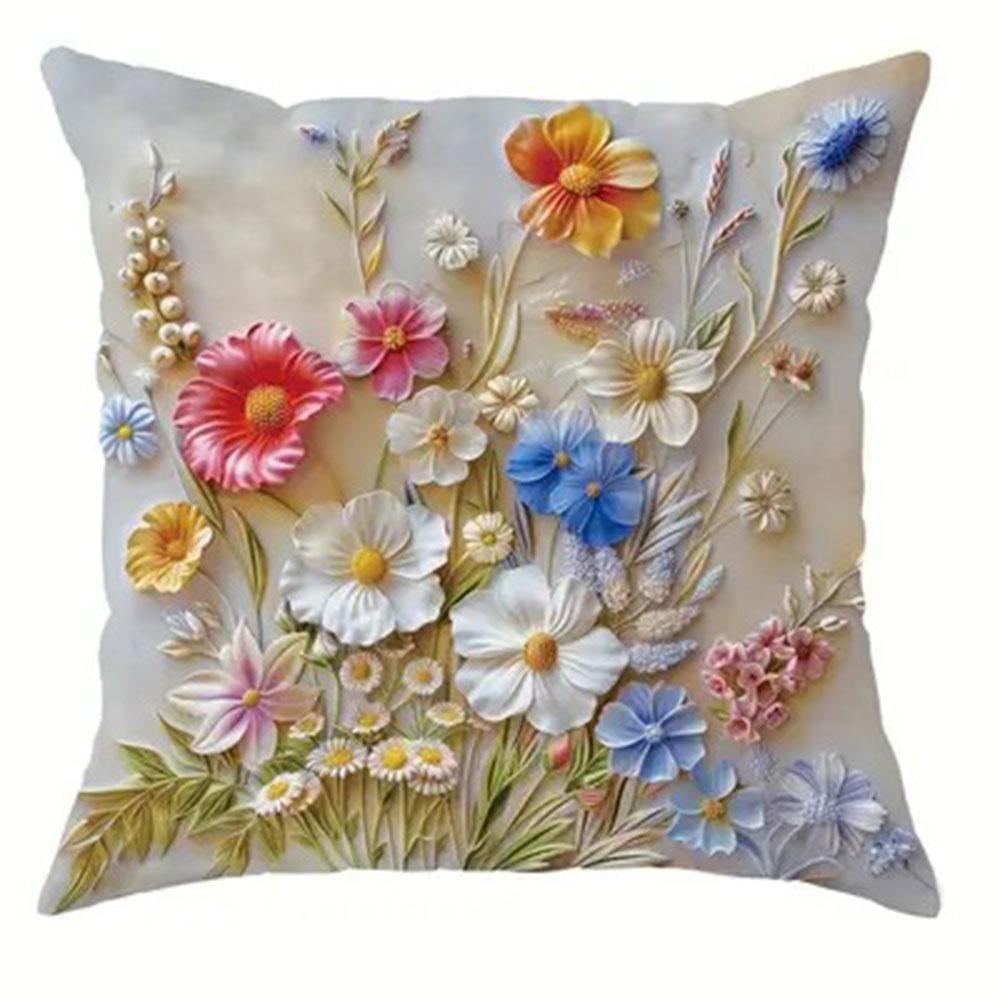 Bunte Blumen 3D-Druck Nordische Heimdeko Kissenbezug Schlafzimmer Wohnzimmer Sofa Dekoration Polyester Kissenbezug mit Reißverschluss