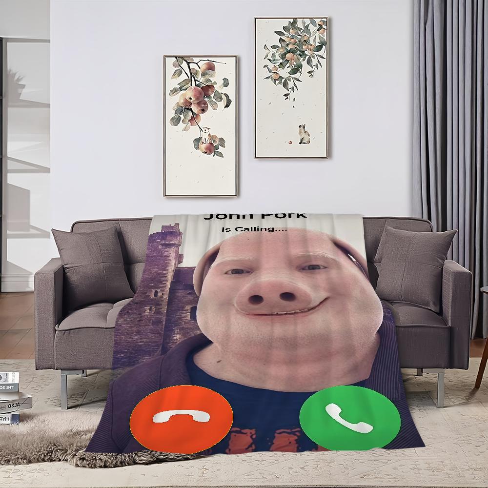 John Pork Smiling Pig is Calling Blanket Blanket for Couch Sofa Travel Home Picni Flannel Blanket birthday gift Warm Comfortable
